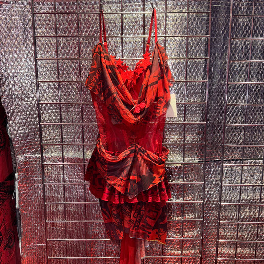 SHANE PRESTON Red Printed Mesh Dress